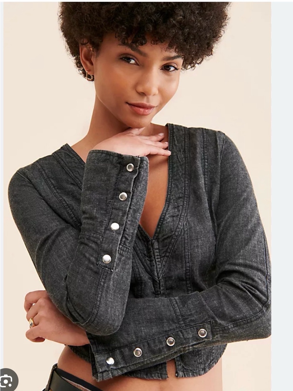 Free People Caroline Denim Black Top